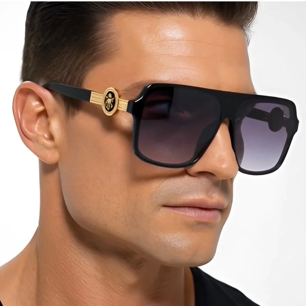 Sunglasses Mens Square Black Lens Outdoor‎ Trendy Style Elegant UV400 Protection